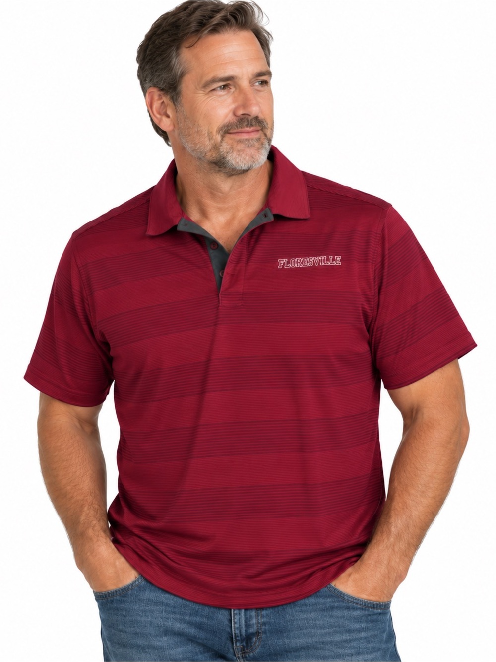 Nike Dri-FIT Golf Polo — “Floresville” Embroidered — Men’s XL — Maroon Striped